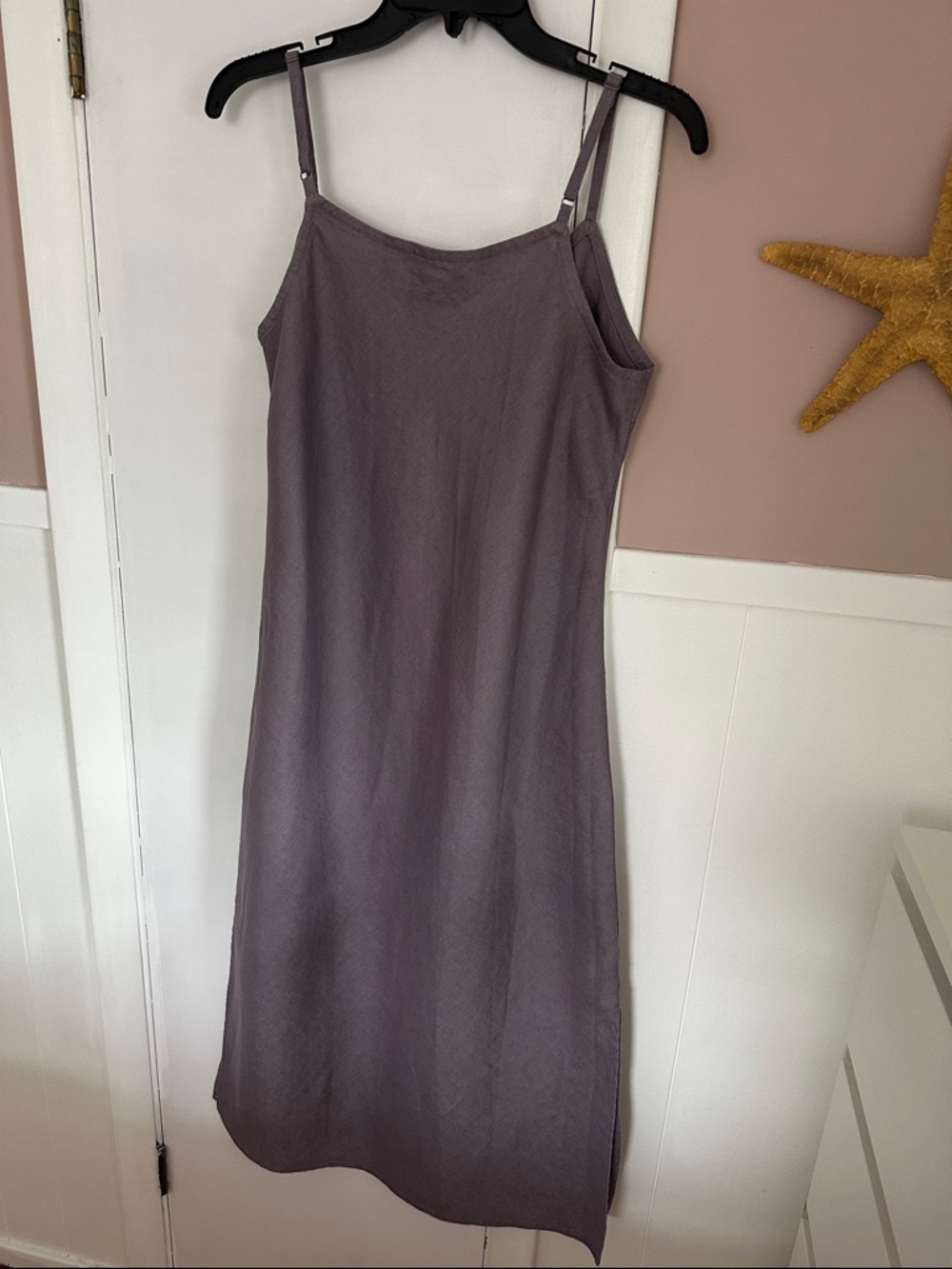 Garnet Hill Linen Lavender-Mauve Slip Midi Dress, purple linen summer dress - Picture 8 of 14